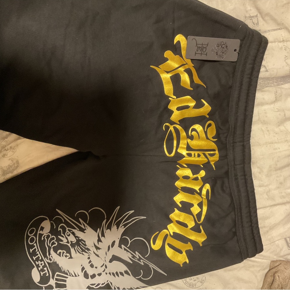 Ed Hardy Black Sweatpants with Gold and Silver Accents